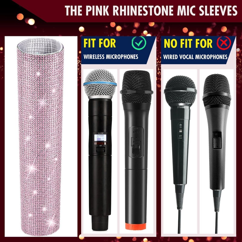 Facmogu Mic Not Include Glitter Microphone Handle Cover, Rhinestone Wireless Handle Microphone Sleeve Cover, Bling Sparkle Mic Decorative Sleeve, Handle Body Covers for Universal Microphone -Pink - Image 4